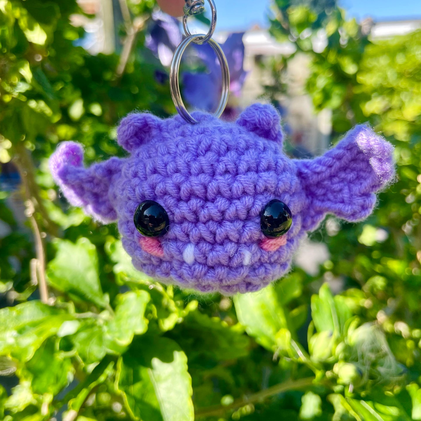 Crocheted purple bag keychain