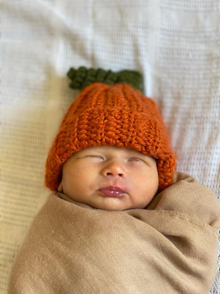 Crocheted pumpkin hat for newborns