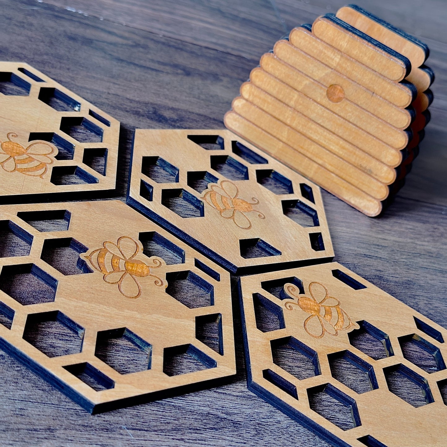 Wooden Beehive Coasters - little infernoCoaster