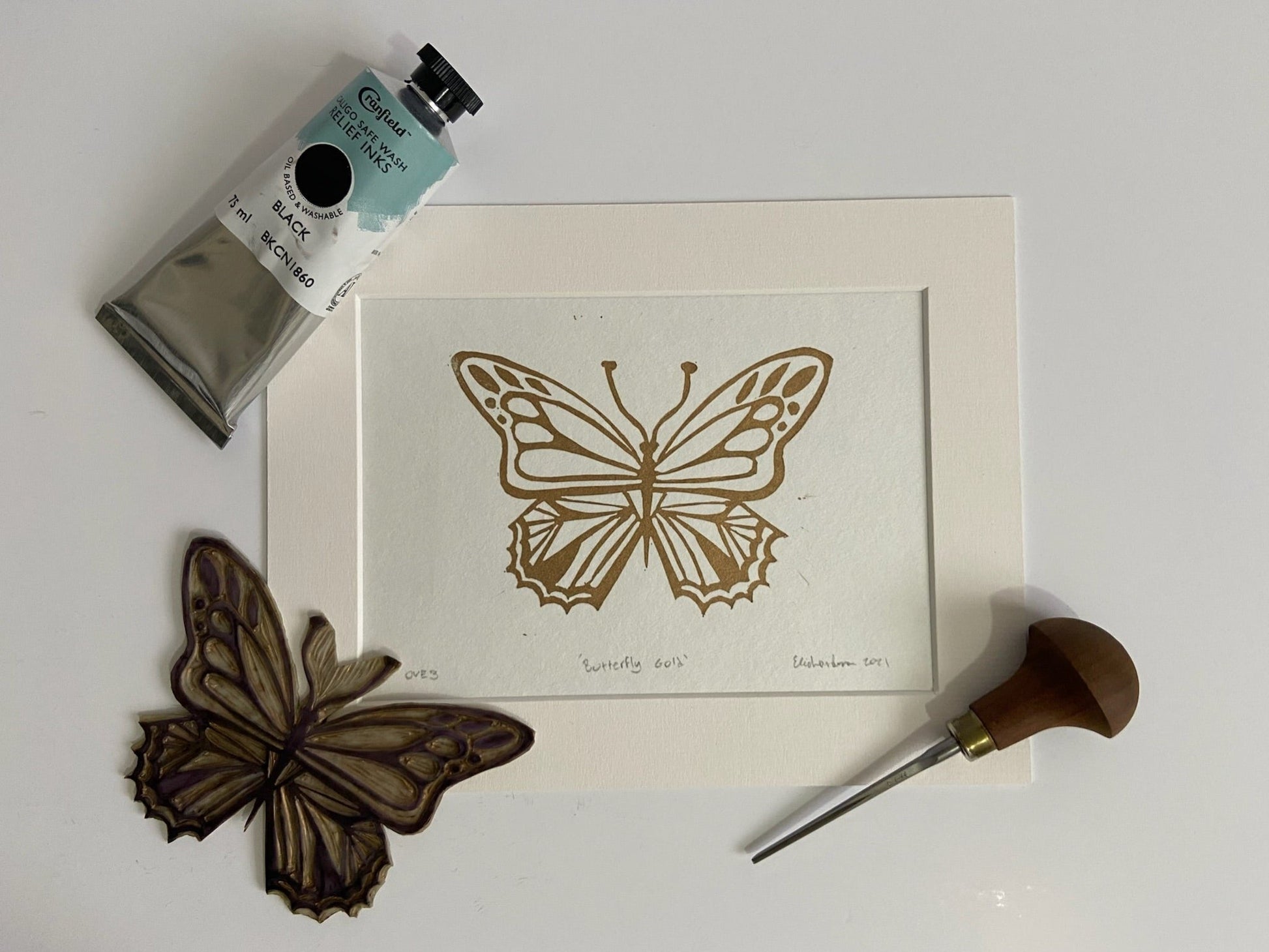 Butterfly Gold - little infernoLino Prints