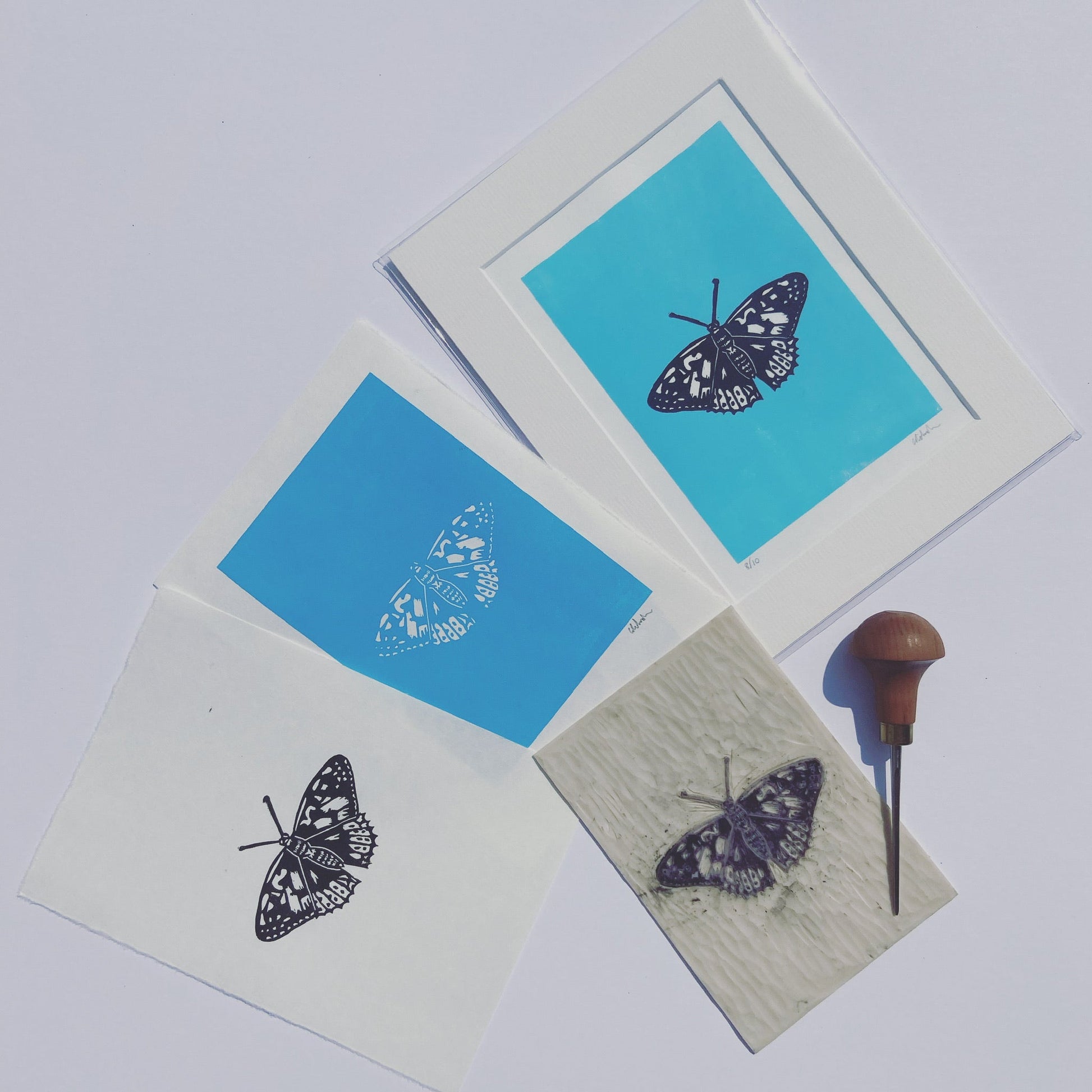 Butterfly Lino Print - Blue - little infernoLino Prints