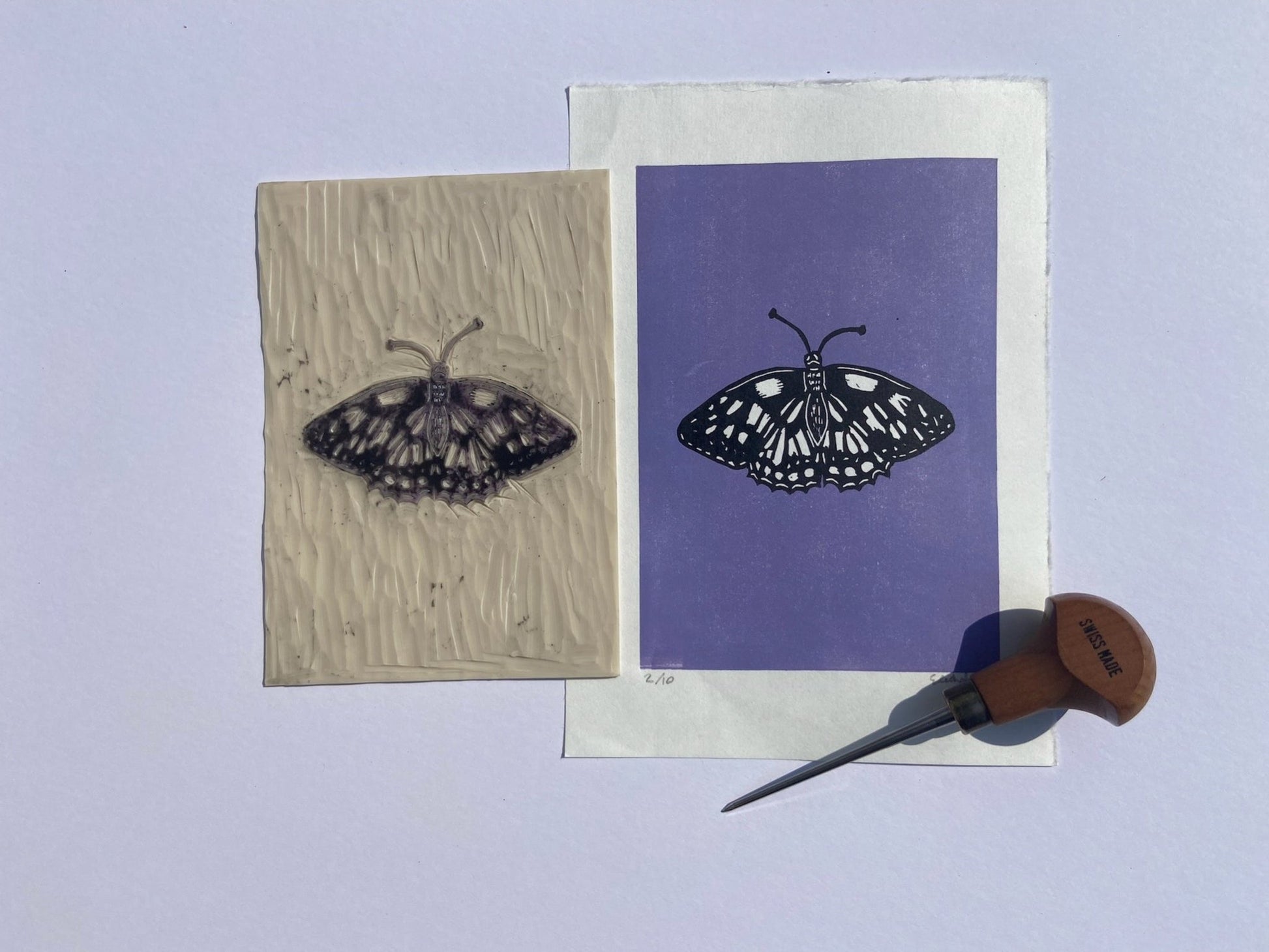 Butterfly Lino Print - Purple - little infernoLino Prints