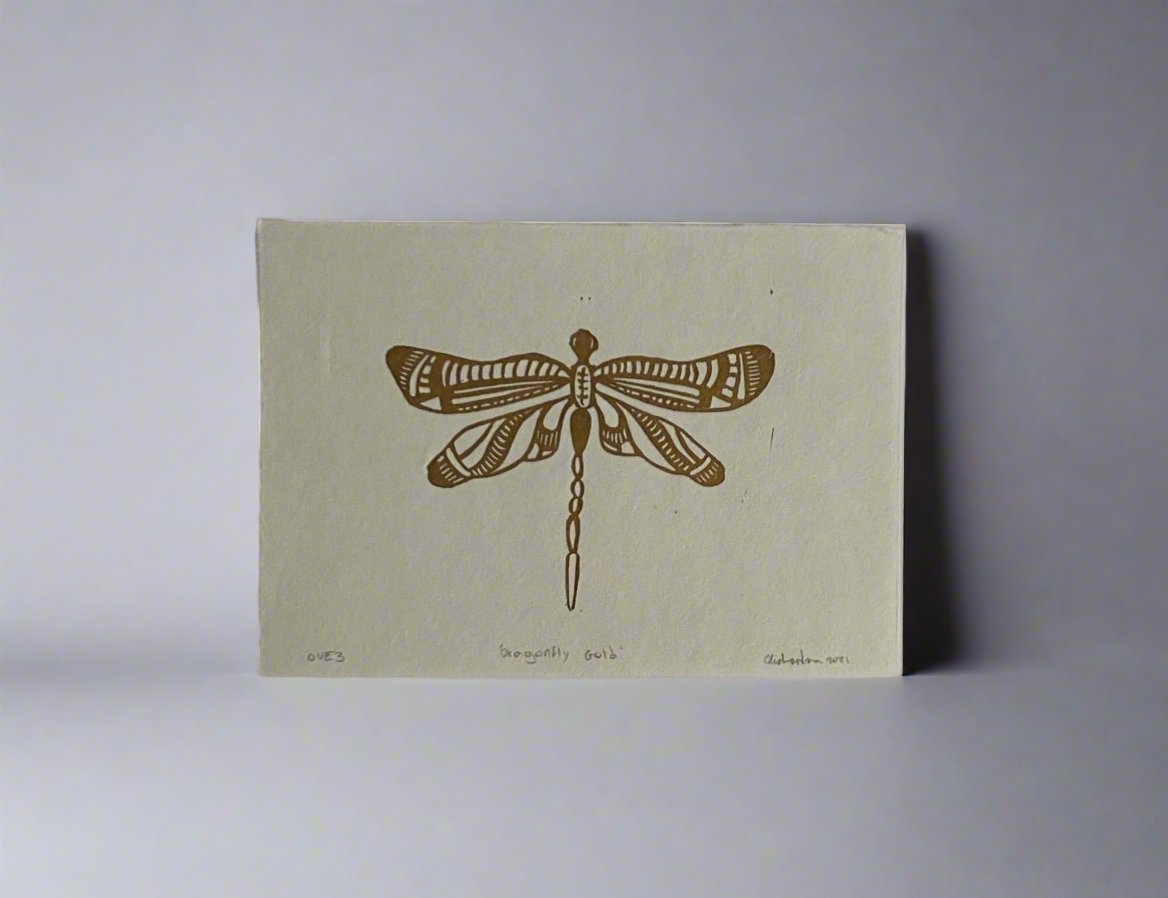 Dragonfly Gold - little infernoLino Prints