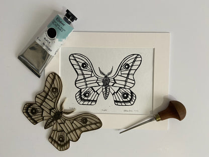 Moth - little infernoLino Prints